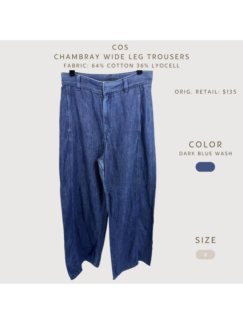 COS Chambray Wide Leg Trouser Jeans Lyocell Denim Size 8 - Picture 2 of 9